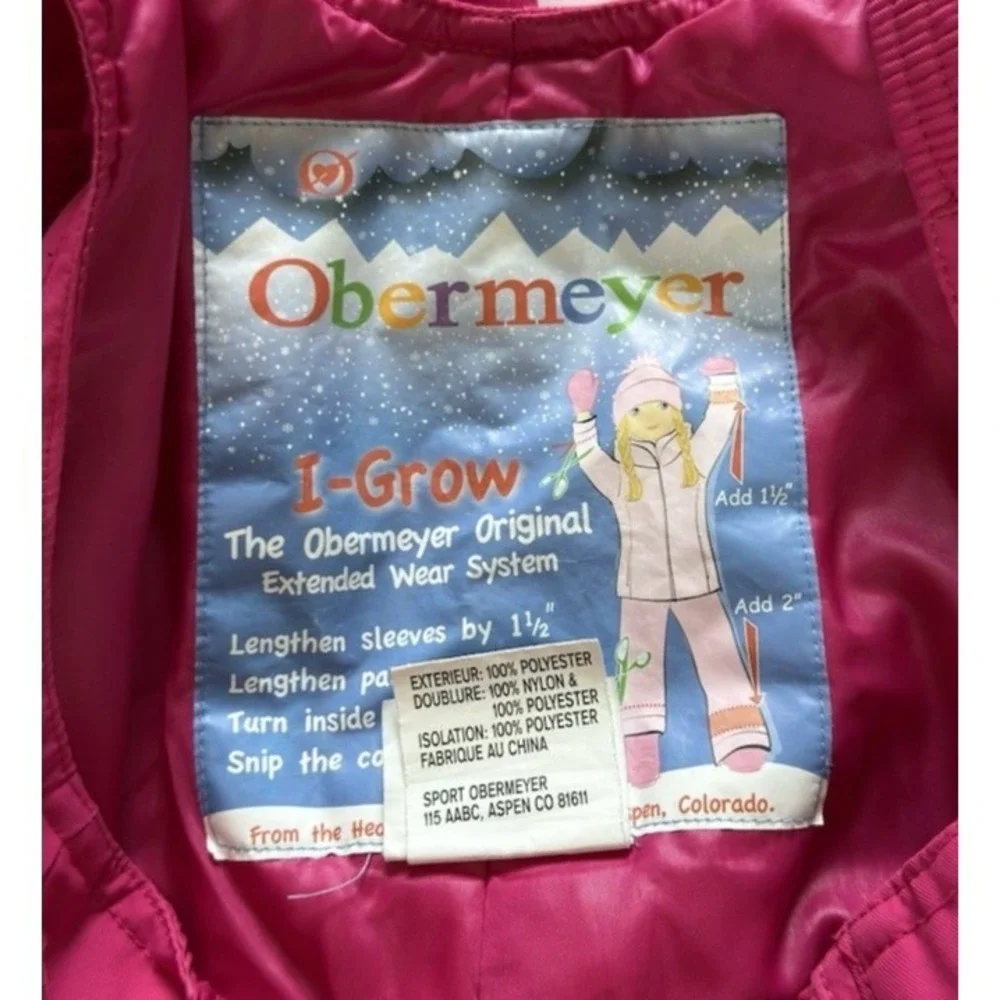 Obermeyer I-Grow Girls Ski Bib Snow Pants Pink Size 8 Insulated Winter Snowboard